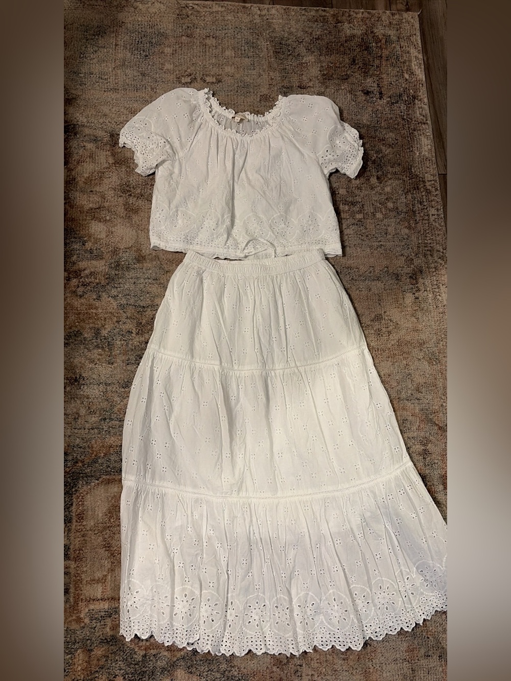 Women's White Embroidered Eyelet Maxi Skirt - Classic Tiered Summer Style